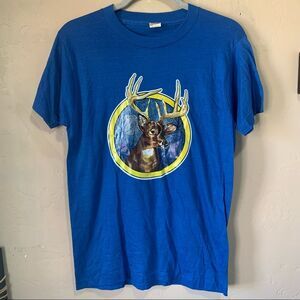 Vintage Screen Stars Blue Short Sleeve Crewneck Deer Buck T-Shirt Sz Medium